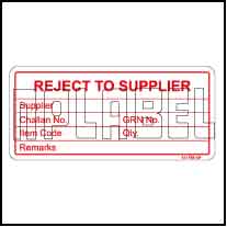 141788 Reject to Supplier Stickers & Labels