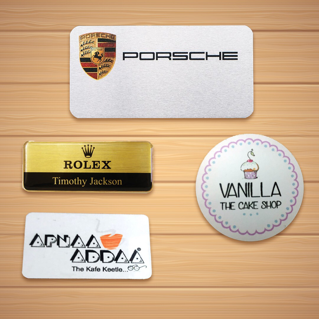 Metal badges in diffrent shapes